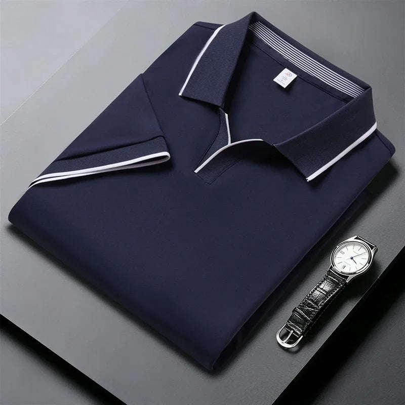 Men's Open-Neck Polo Tee - Silky Cooling Fabric, Breathable Slim