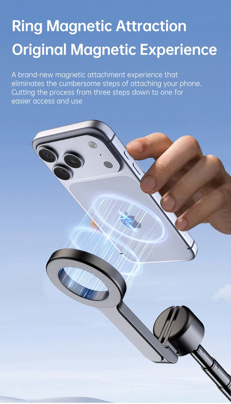 Double-side Magnetic Phone Selfie Stick with Remote Auto-Open 1.8m Extendable Tripod for iPhone 17 16 15 Pro Live Streaming Vlog