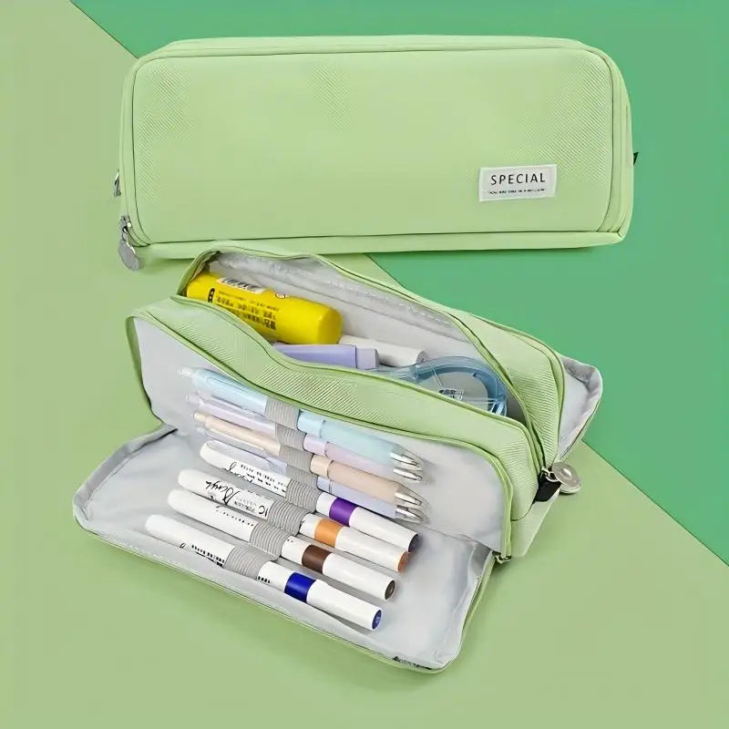 Large Capacity Pencil Case 3 Compartment Multifunctional Pen Bag for Girls Boy School Student Office Stationery Organizer
