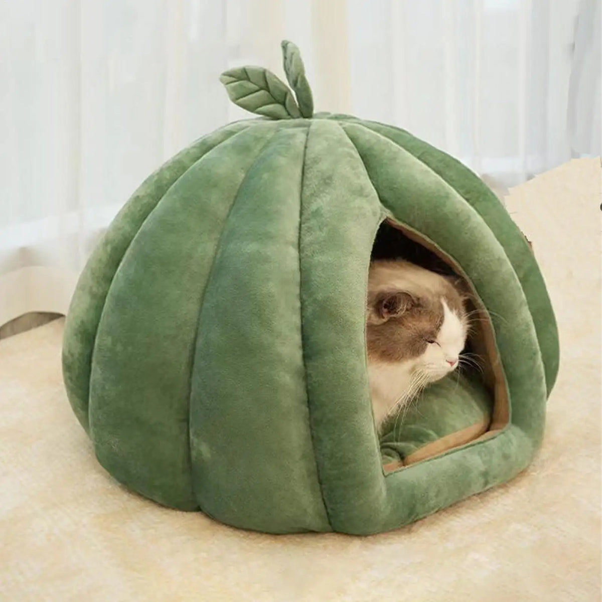 Pumpkin Cat Cave Bed - Enclosed Halloween Hideaway