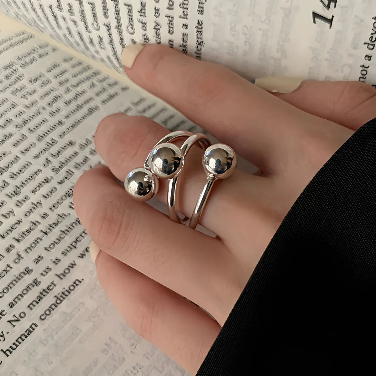 PANJBJ 925 Sterling Silver Hollow Out Rings For Women Three Layered Cross Punk Irregular Vintage Jewelry Gift Dropshipping