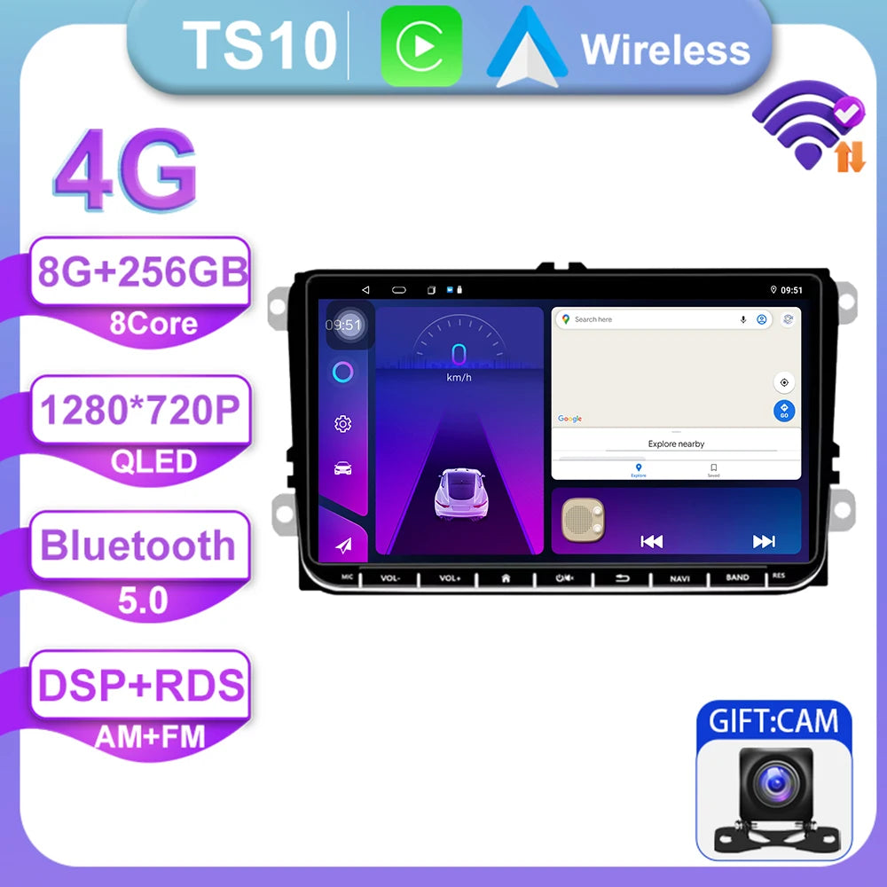 9" Android Car Stereo for VW Golf 5/6, Polo, Passat B6, CC, Tiguan, Amarok, Scirocco, Sharan, Jetta — CarPlay, Android Auto, GPS