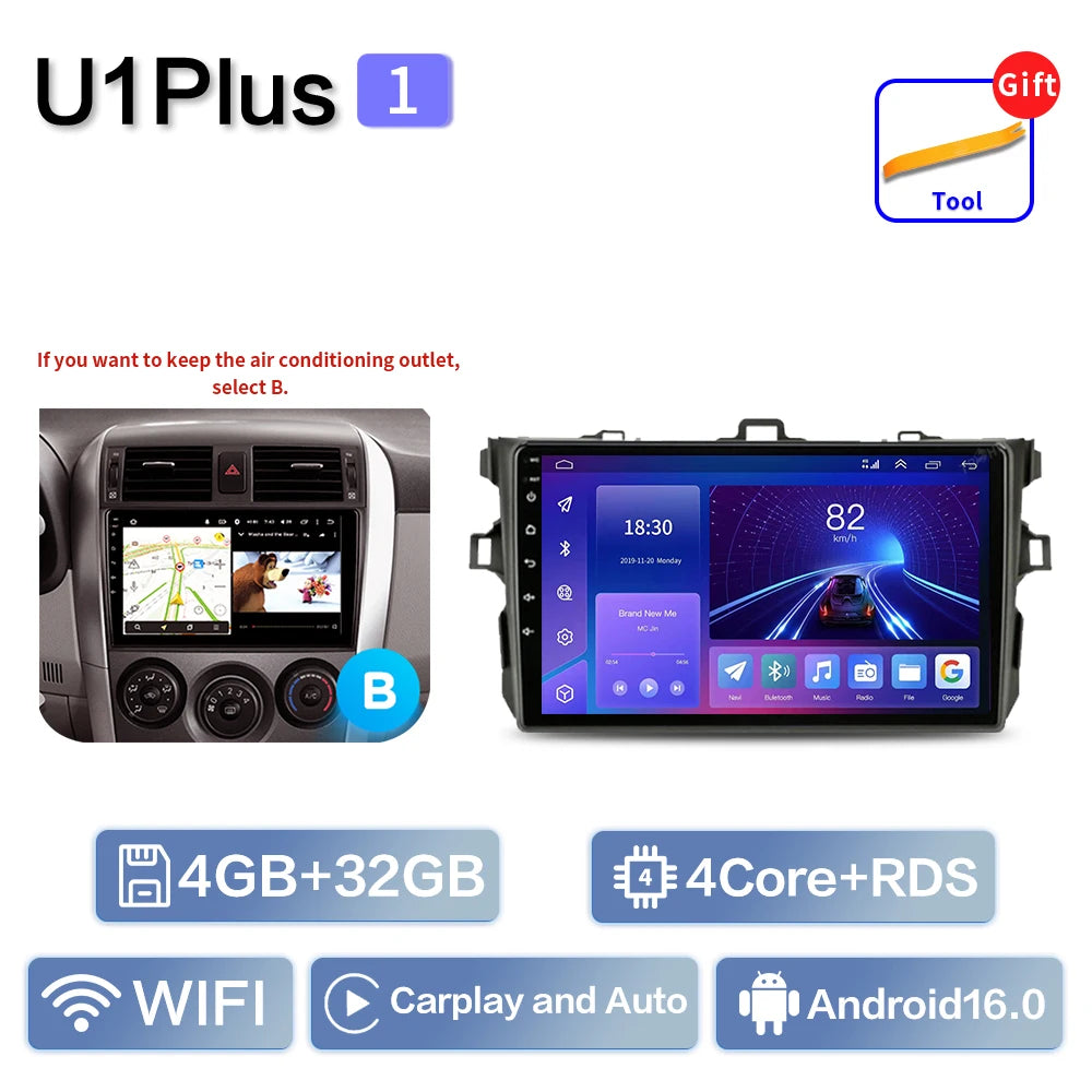 Android Car Stereo for Toyota Corolla E140/E150 (2006–2013) — CarPlay, Android Auto, DSP, 4G, Subwoofer Output