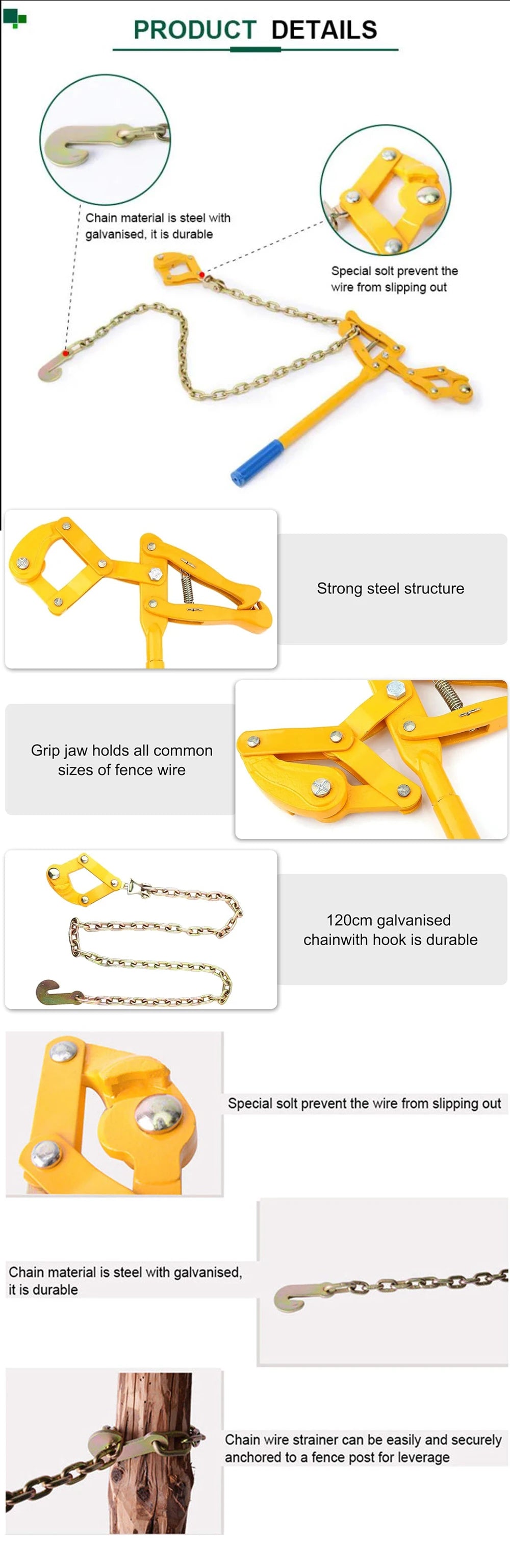 MMAlto Heavy Duty Chain Strainer – Fence Wire Tightener & Stretcher Tool | Compact Design | For Farm Fence, Cattle & Agricultural Wire