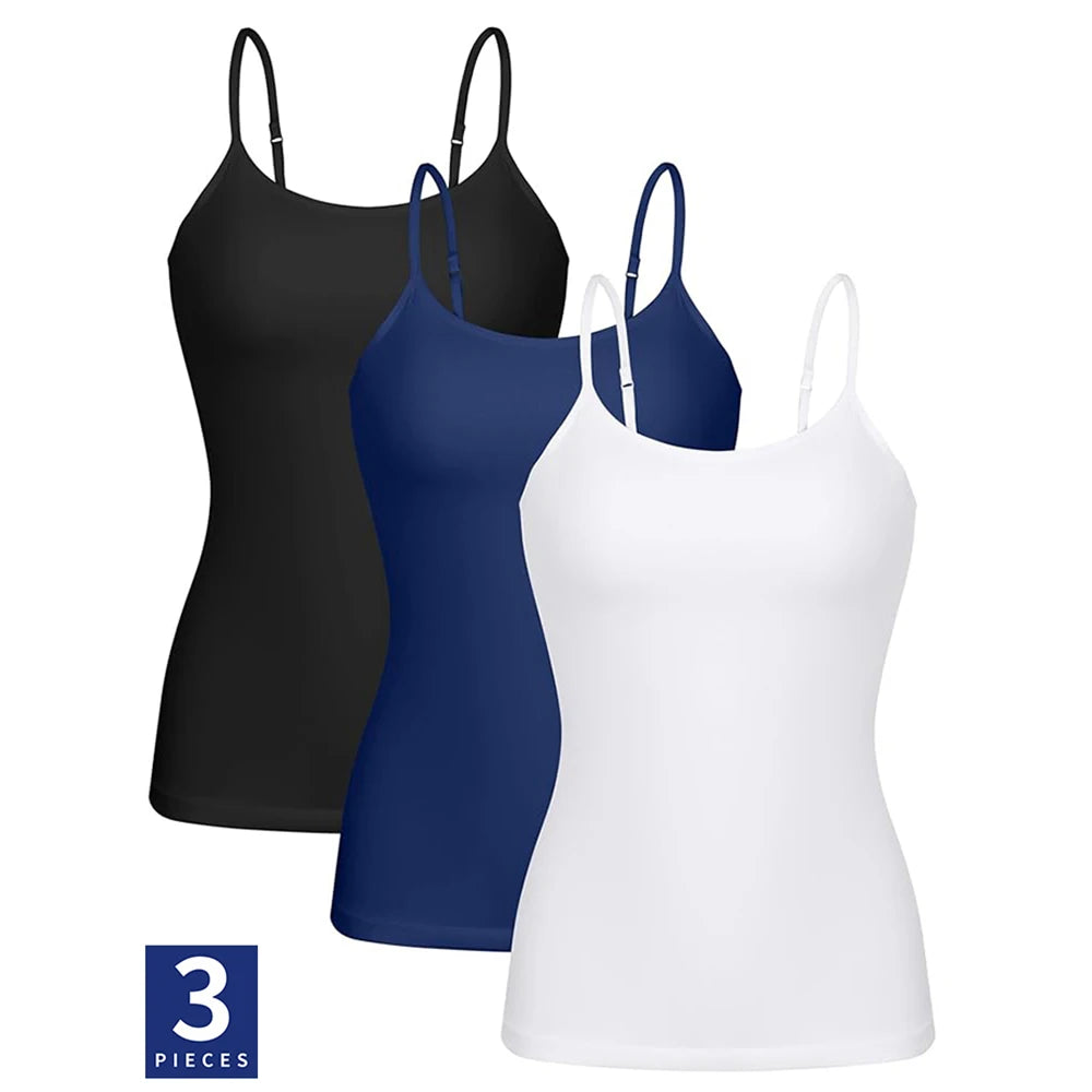 Anfilia Women  Cotton Shelf Bra Camisole Tops Adjustable Spaghetti Strap Tank Top Summer Cami Shirt 3 Pack (No Padded)