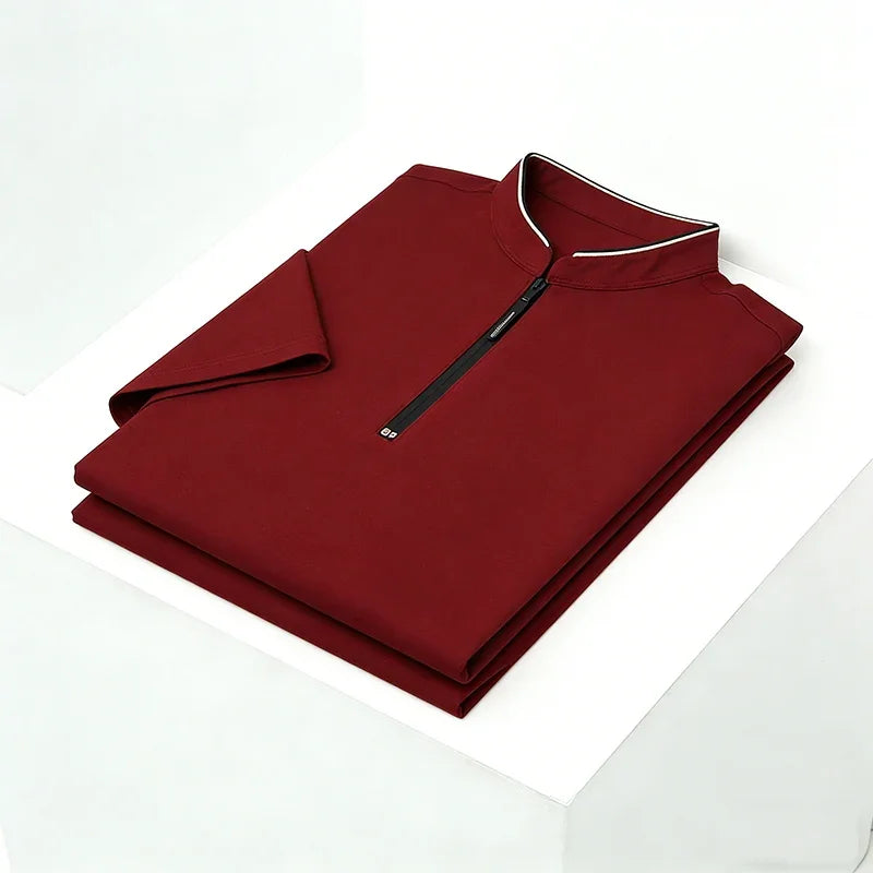 Men's Half-Zip Polo Shirt - Stand Collar Slim Fit, Business & Casual