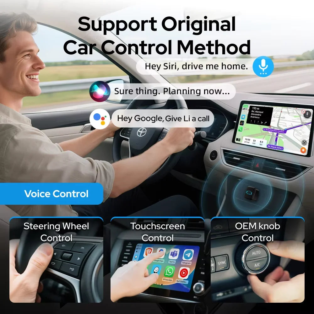 Skilldrive 2026 mini 2 in 1 Wireless CarPlay Apapter Type C Port CarPlay Android Auto USB Converts Wired to Wireless Plug & Play