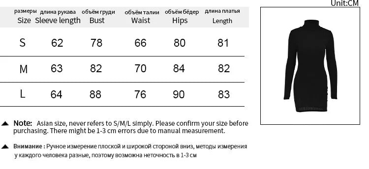 Autumn Women Mini Dresses For Solid Long Sleeves Turtleneck Sexy Bodycon Sheath Dress Club Elegant Party Dress Pullover Clothing