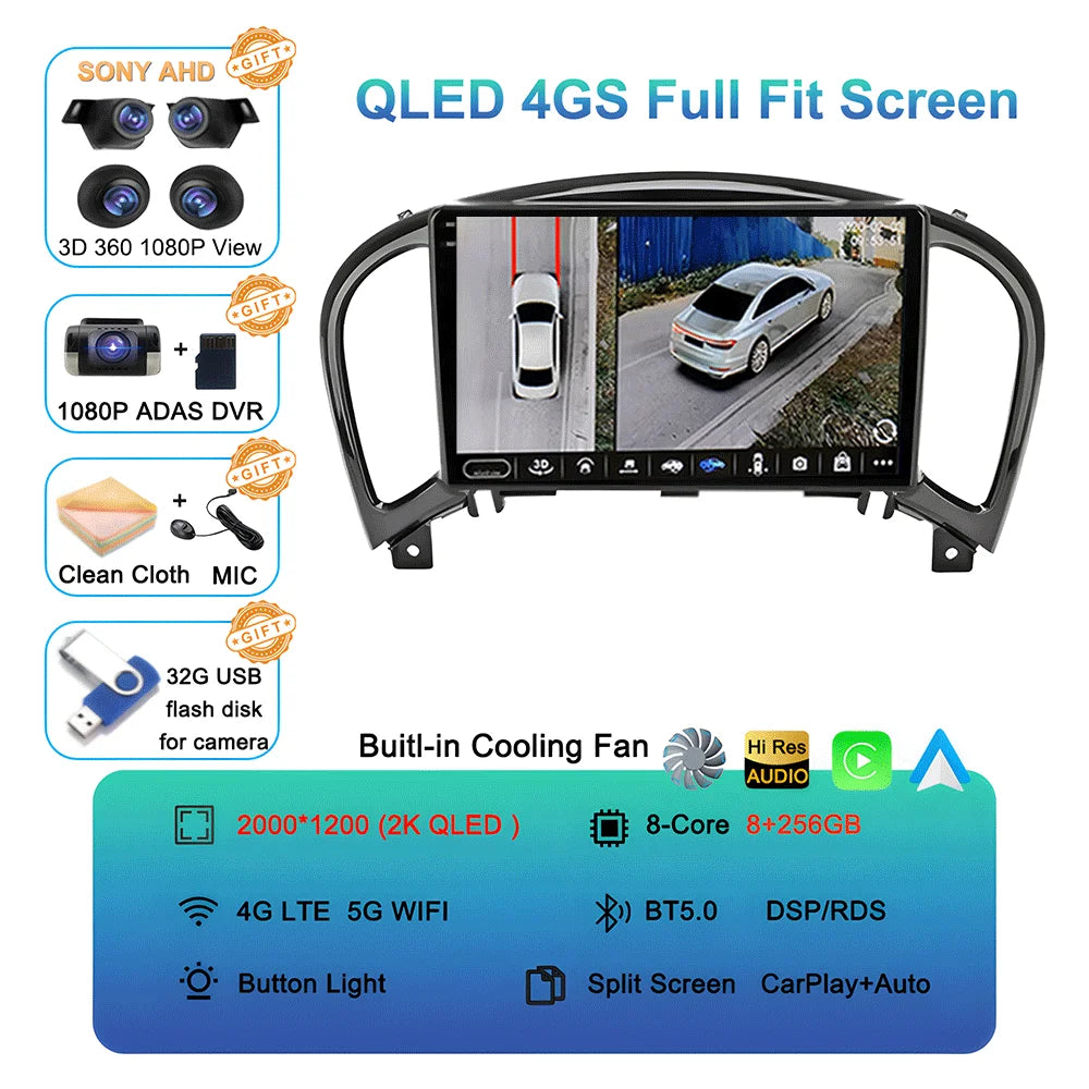 Android 16 Video Player Carplay Auto For Nissan Juke YF15 2010 - 2014 Multimedia Car Radio WIFi+4G DSP 2 DIN Touch Screen