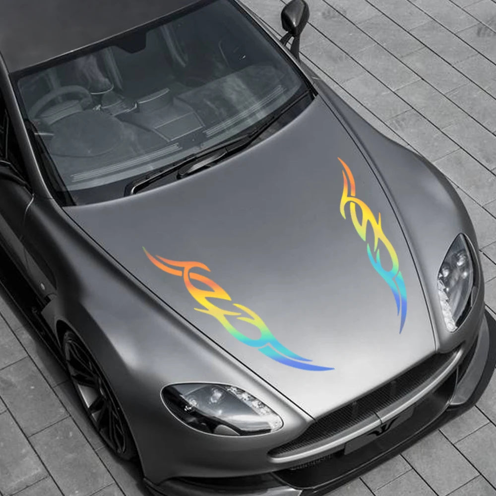 2pcs Modern Fire Flame Stripe Car Hood Sticker Universal Decals for Auto Vehicle Bumper Bonnet Vinyl DIY Decoration Accessories