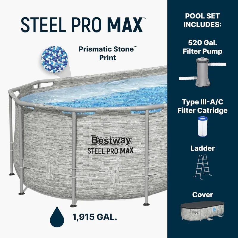 Power Steel Swim Vista 14’ x 8'2" x 39.5” Above Ground Pool, Oval Metal Frame Outdoor Swimming Pool S