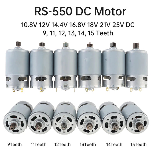 RS550 DC Motor 9/11/12/13/14/15 Teeth 10.8V-25V Engine Electric Motor High Torque Gear Box for Electric Screwdriver Drill Tools