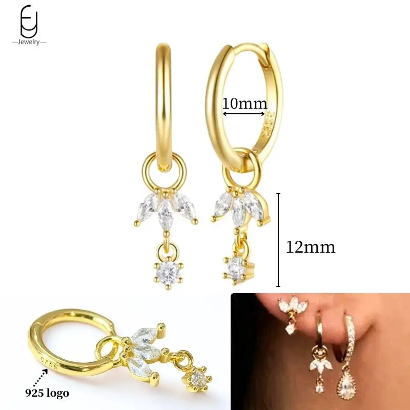925 Sterling Silver Crystal Drop Earrings for Women - Heart & Flower Studs