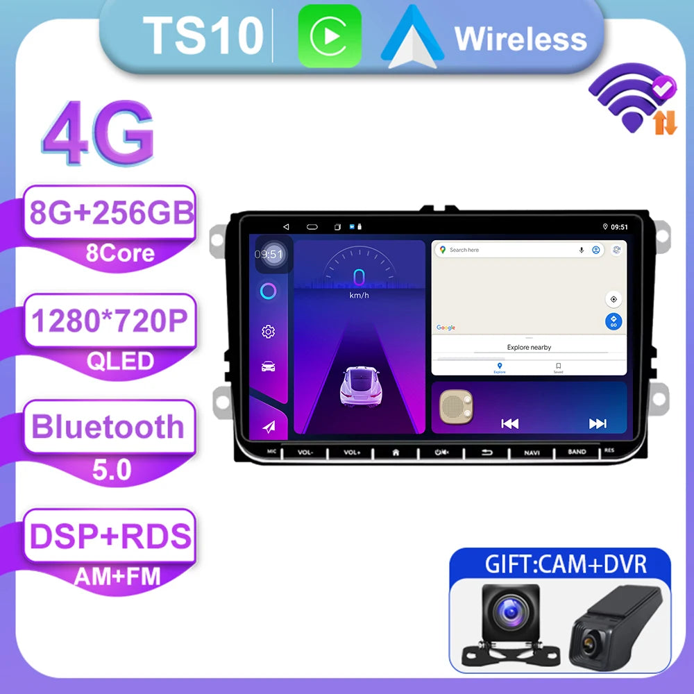 9" Android Car Stereo for VW Golf 5/6, Polo, Passat B6, CC, Tiguan, Amarok, Scirocco, Sharan, Jetta — CarPlay, Android Auto, GPS