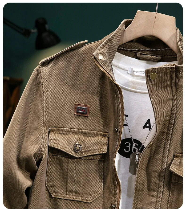 Men's Heavyweight Cotton Cargo Jacket with Pockets