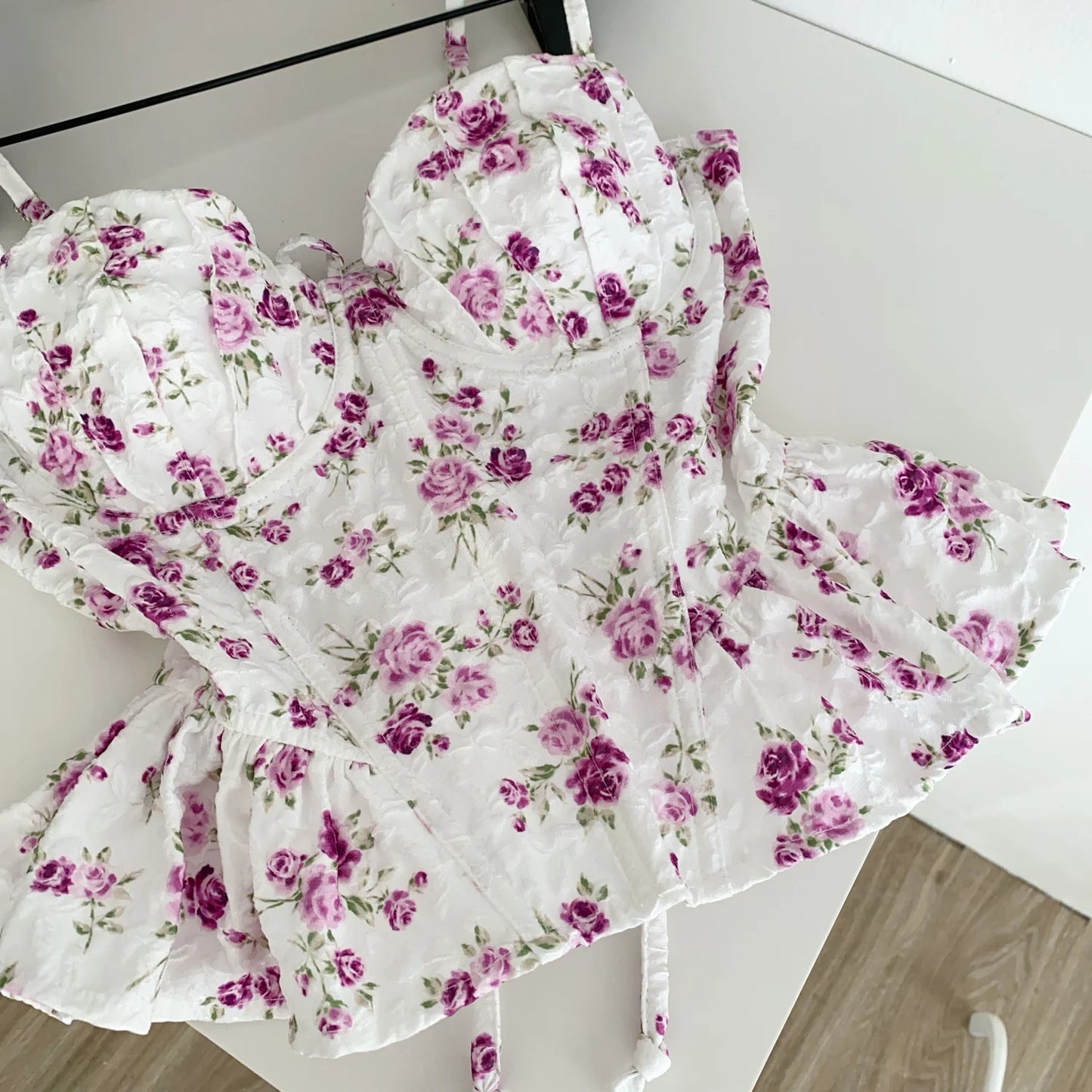 Sexy Slim  Corset ruffle print Chic Korean Camis Tank Top Basic Fashion Off Shoulder Summer Women Clothing