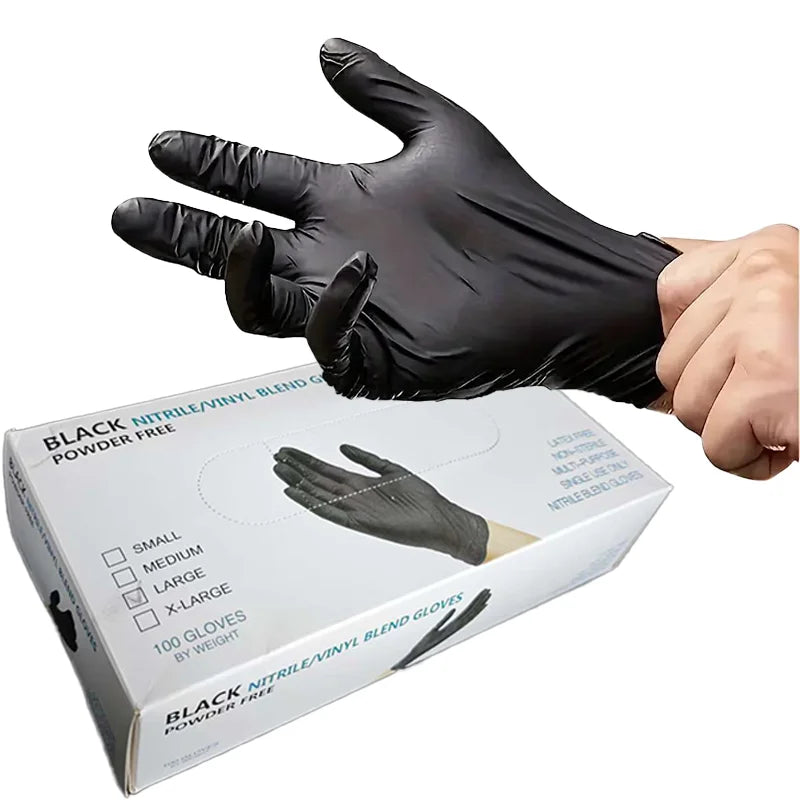 Heavy Duty Black Nitrile Gloves 100PCS, Food Safe & Chemical Resistant, Disposable for Cooking, Cleaning, DIY, Valentine's Prep