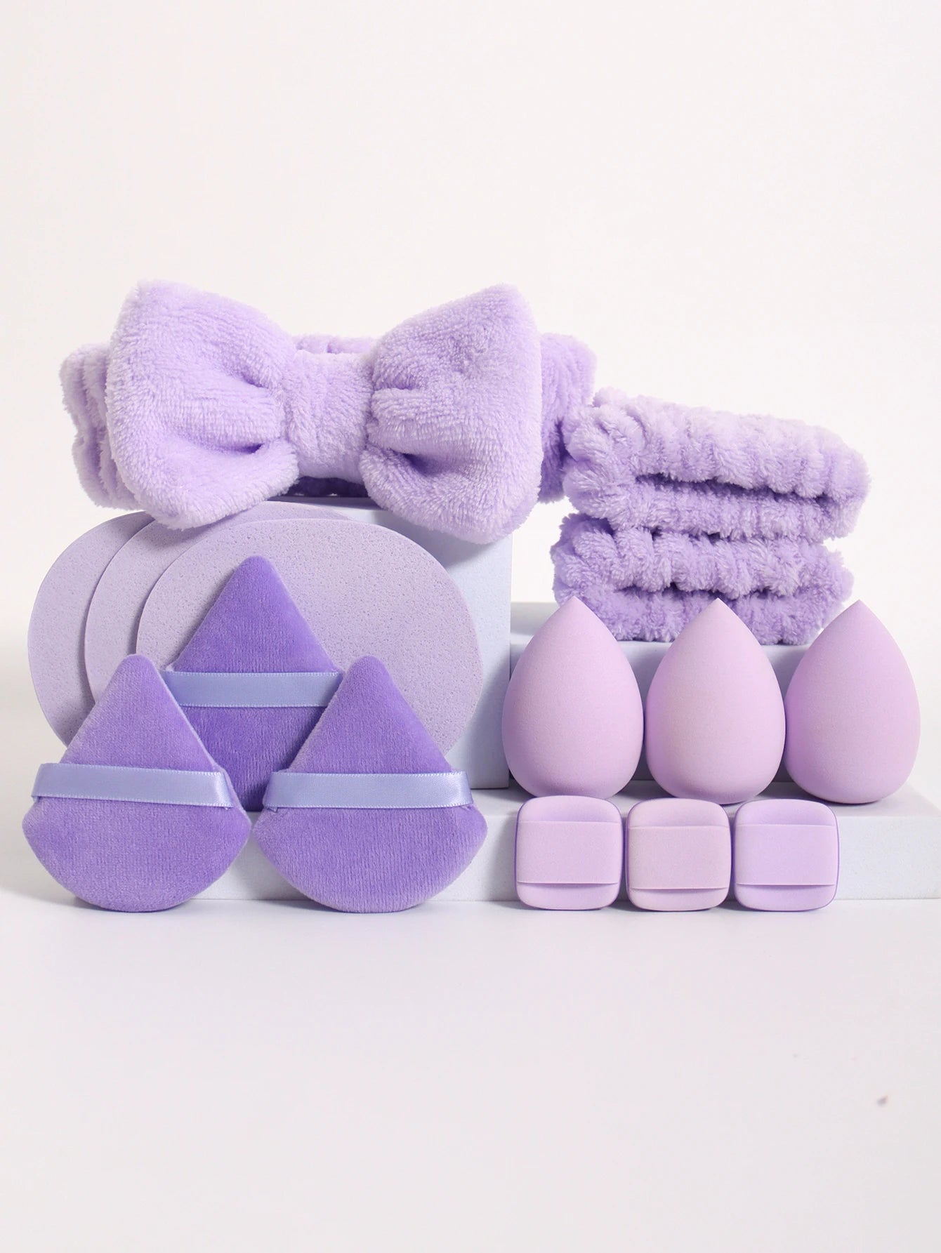 15Pcs Cosmetic Puff Makeup Sponge Blender Beauty Egg Foundation Sponges Puff Wash Face Headband Wristband Make up Accessories