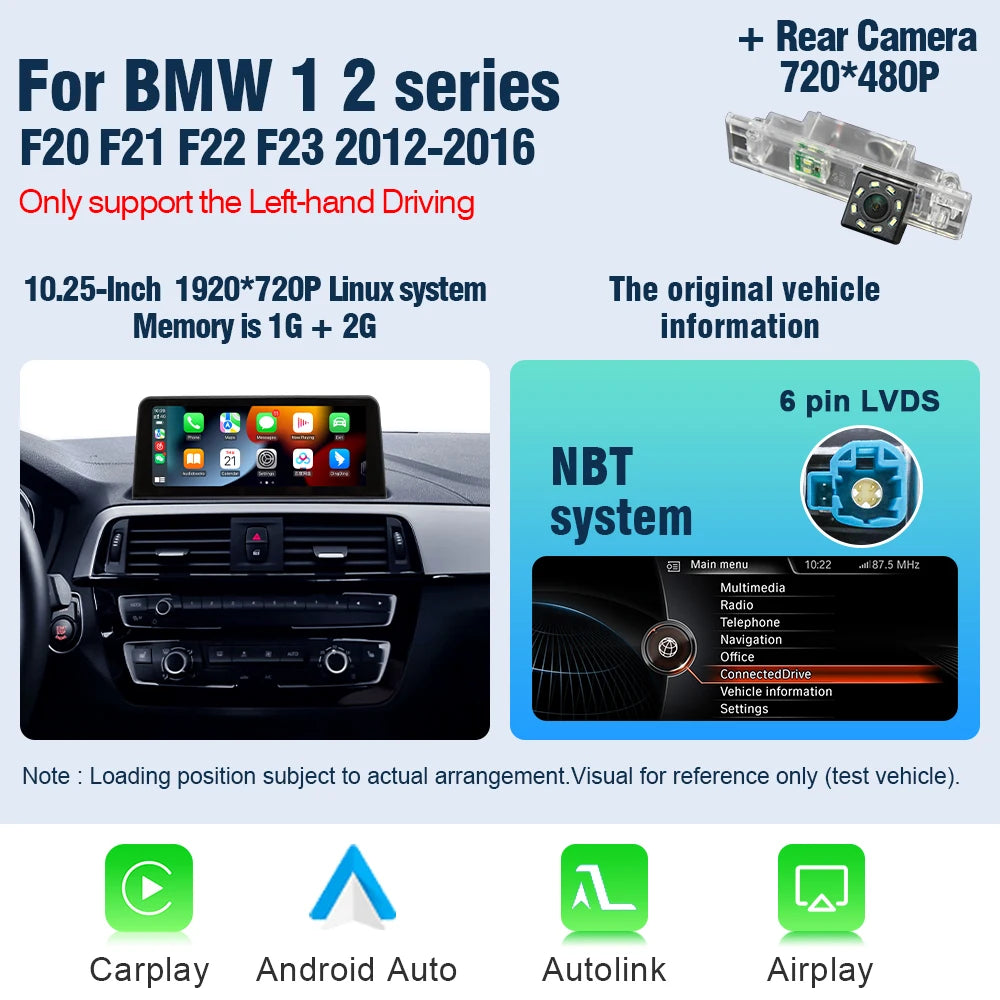 AUTOTOP 10.25" 1920*720 Car Replacement Radio Display for BMW 1 2 series F20 F21 F22 NBT 2026-2026,Wireless CarPlay Android Auto