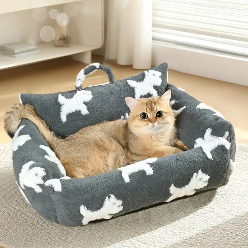 Dog Bed with Raised Edges Cat Mat Long Plush Deep Sleeping Warm Soft Small Dog Cushion Calm Beds for Small Dogs Cats for Warmth
