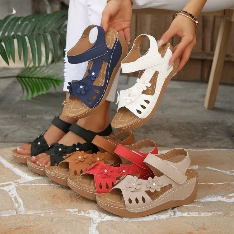 Women's Flower Wedge Sandals 2026 Summer Platform Sandals Chunky Heel Open Toe Beach Shoes Casual Outdoor Sandals