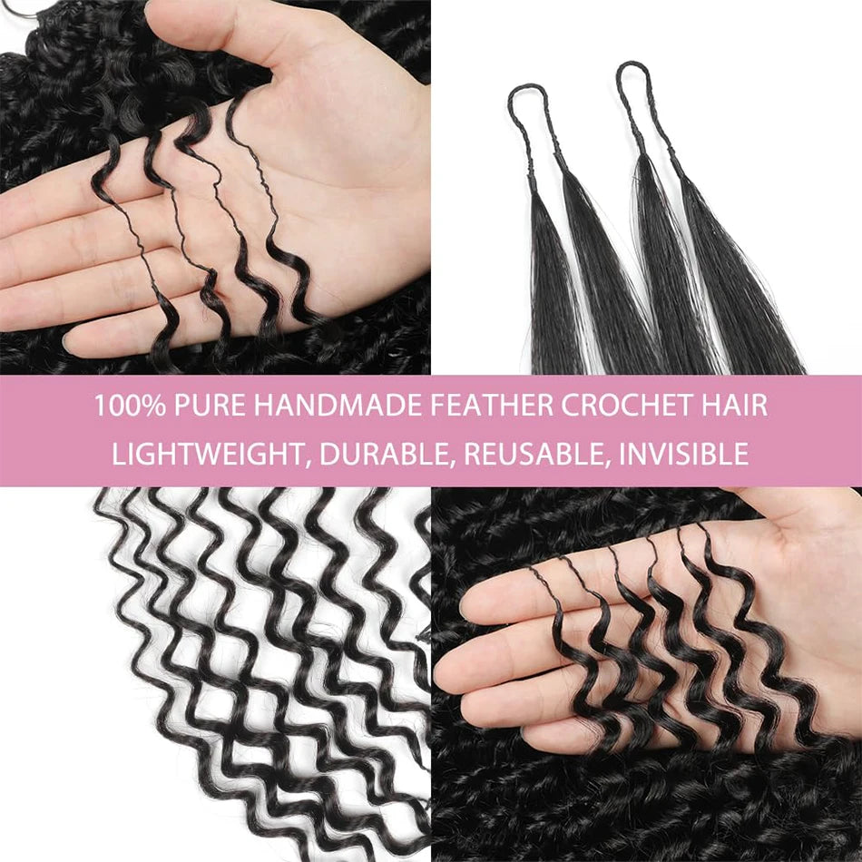 Deep Wave Crochet Human Hair Bundles Boho Braid Hair 100% Remy Pre-Separated Feather Invisible Crochet Hair Extensions For Women