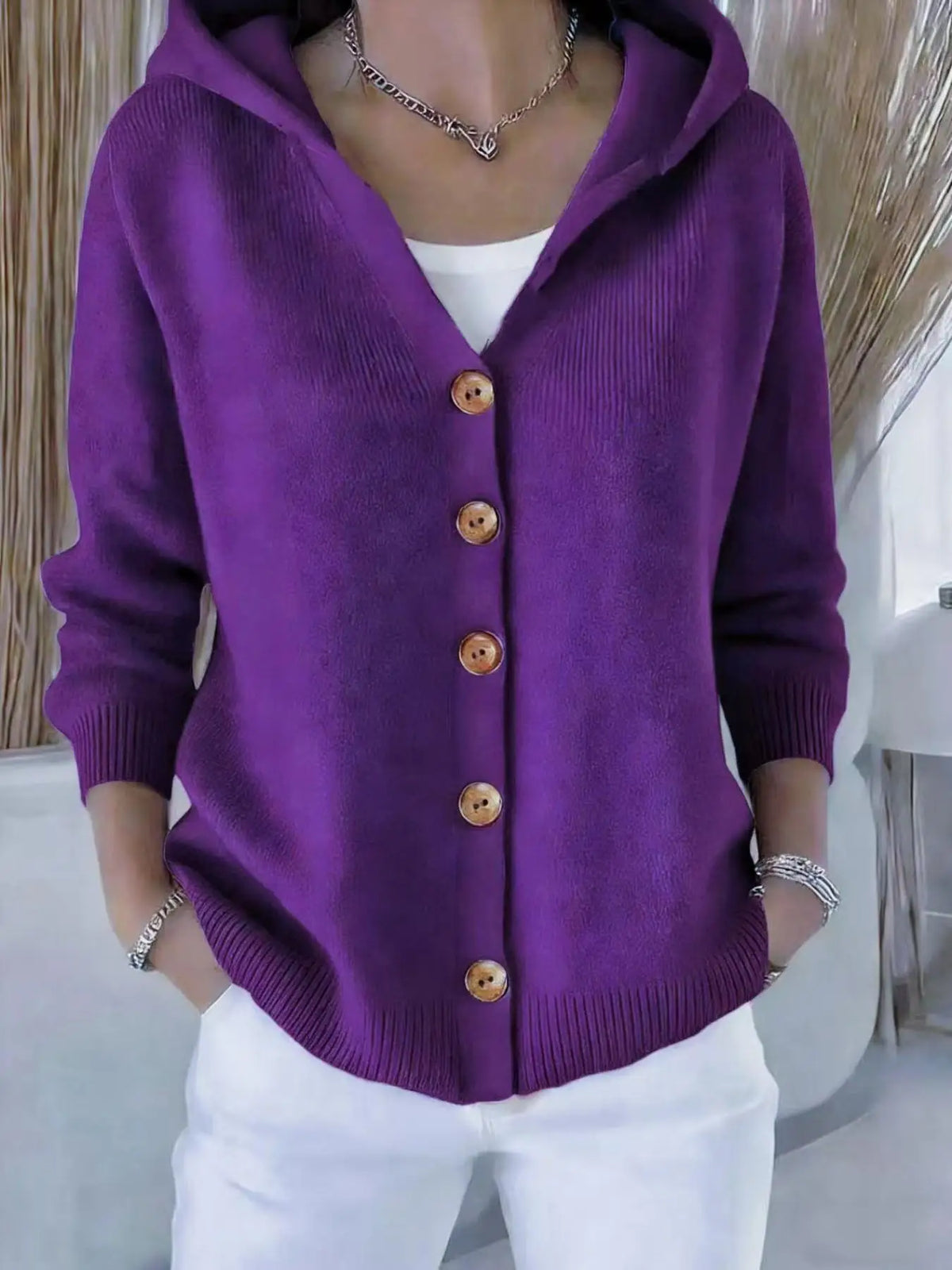Women's Hooded Knit Cardigan - Casual Open Front V-Neck Sweater - photo 5