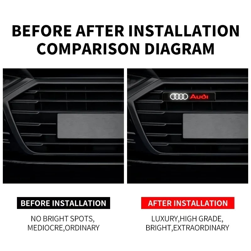 Front Grille Decoration Badge Car Head Grill Emblem LED Light Audi Sline A6 Q3 A3 B5 B6 B7 B8 B9 Q7 8P 8V 8L A5 A4 C6 Car sticke
