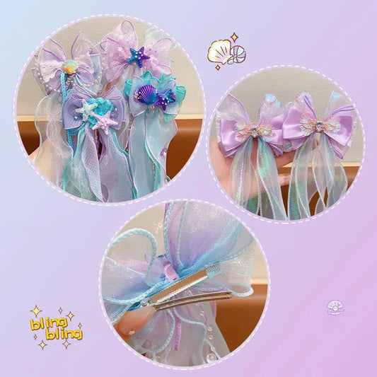 Mermaid ribbon pearl hair clip