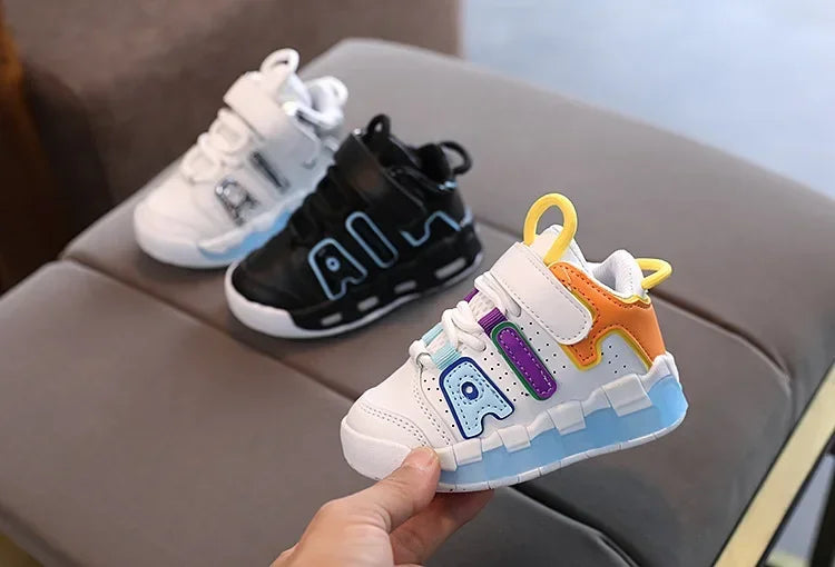 Colorful Letter Pattern Hook Loop Children Sports Shoes Breathable Comfortable Casual Sneakers Kids Outdoor Non Slip Fashion