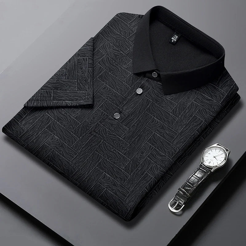 2026 Summer New Men's Business Print Short Sleeved POLO Shirt Comfortable and Cool Casual Fashion T-shirt
