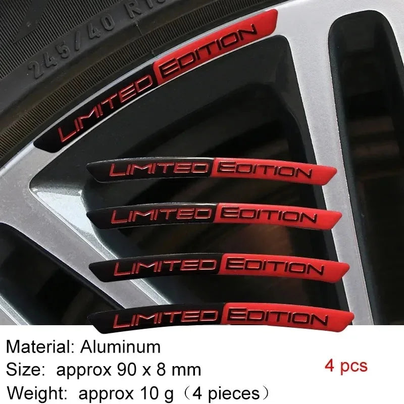 4 Pc Aluminium Alloy Car Hub Stickers, Rim Decorative Strips