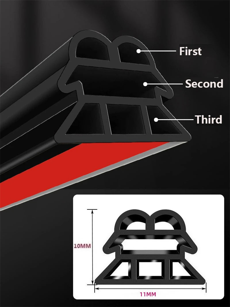 500CM Car Door Rubber Seal Strip - 3-Layer Weatherproof Protection, Sound Insulation & Dustproofing