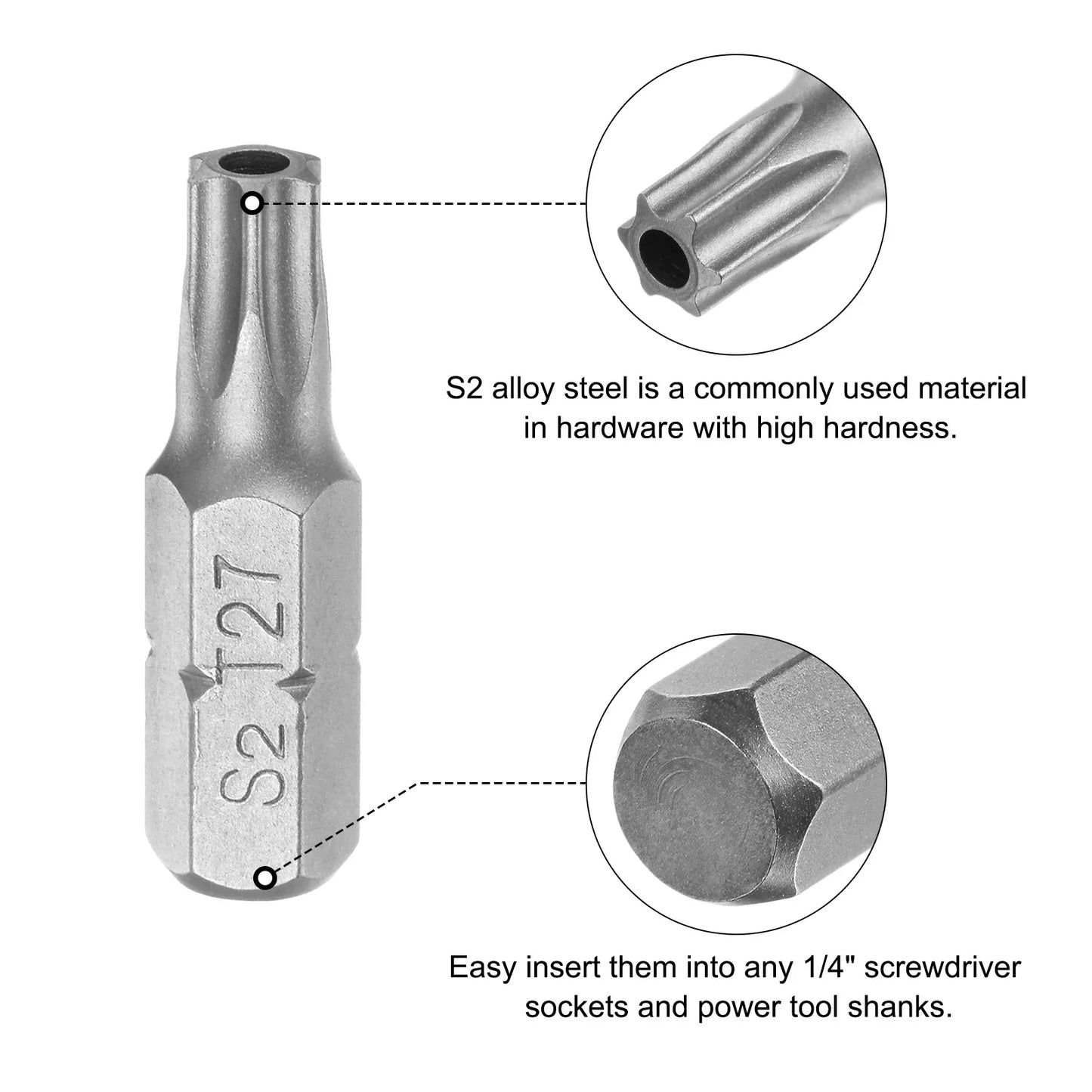 Torx Screwdriver Bits T5 T6 T8 T9 T10 T20 T25 T27 T30 T40 S2 Alloy Steel 1/4 Inch Hex Shank 25mm Magnetic Screw Driver Bit