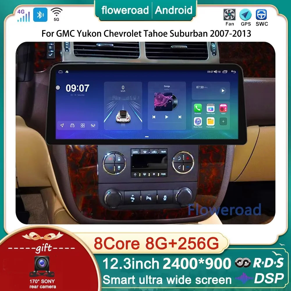 Android 15 Car QLED Screen For GMC Yukon Chevrolet Tahoe Suburban 2007-2013 GPS Navigation Multimedia Player Stereo Head Unit