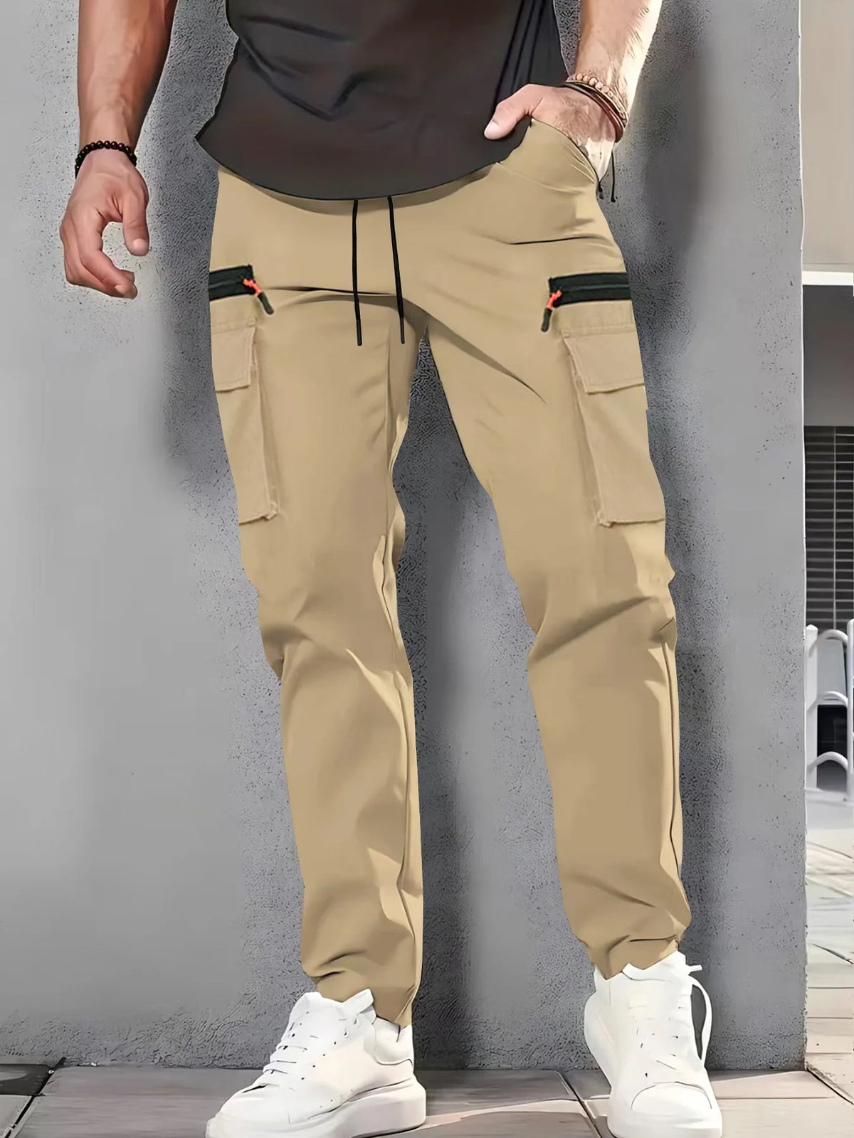 3-Pack Men's New Multi-Pocket Cargo Pants, Zipper Design Straight Leg Trousers, Stylish Fit and Comfortable Fabric