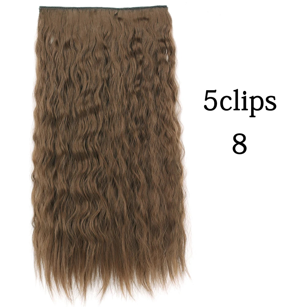 Synthetic 5 Clip In Hair Extensions Long Curly Hairstyle Hairpiece Natural Brown Black 80cm Heat Resistant  Fake Hair For Women