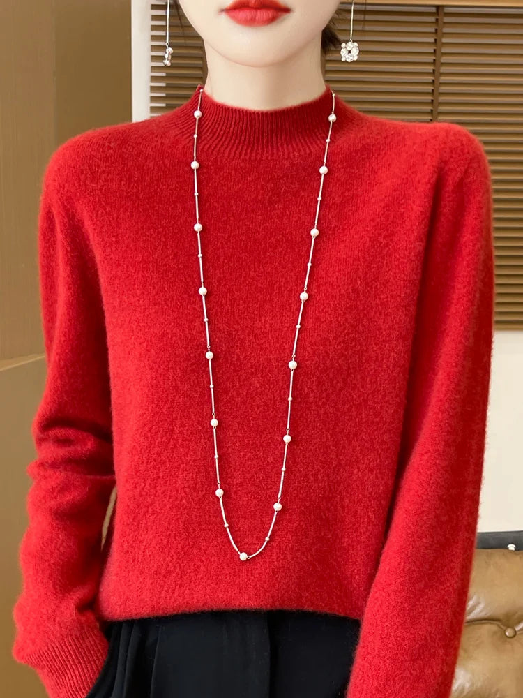 Women's Merino Wool Mock Neck Sweater, Long Sleeve