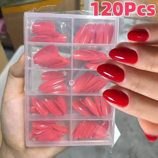 120 Piece Red Christmas Press-On Nails - Mid-Length Almond Full Cover Nail Tips
