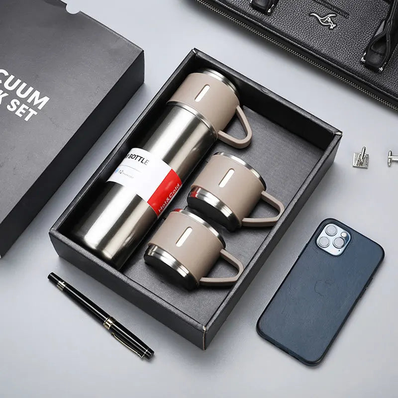 Free LOGO 3 In 1 set of  Thermos Mug Leak_Proof Travel Thermo Cup for Tea Water Coffee Thermo Cafe 500ML Double Stainless Steel