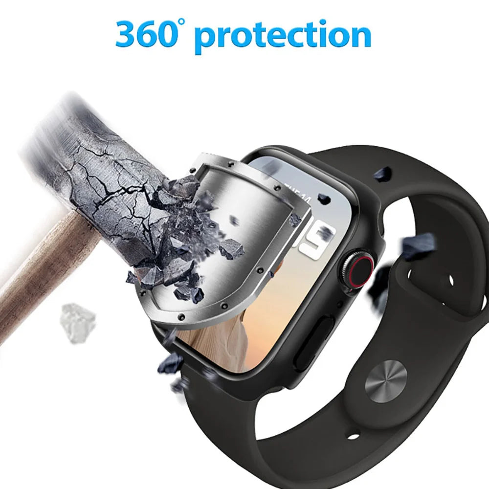 Apple Watch Tempered Glass Case + Screen Protector – Series 1–11, SE & Ultra 2 (38–46mm)