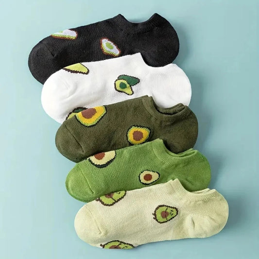 Avocado Crew Ankle Socks — 5 Pairs, Breathable Cotton Blend