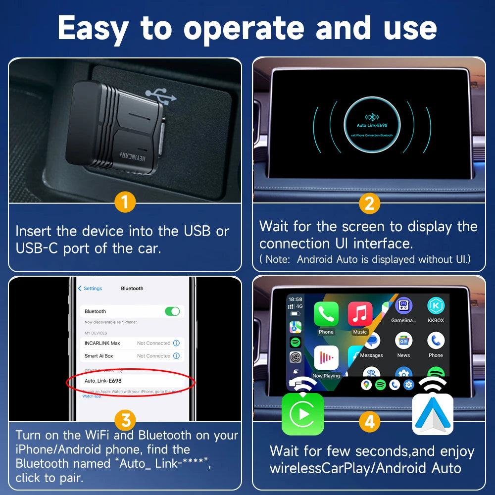 2026 HEYINCAR 2in1 Wireless Android Auto Adapter Carplay Smart Dongle Plug and Play For Kia Volvo Audi MG Opel VW Hyundai Jeep