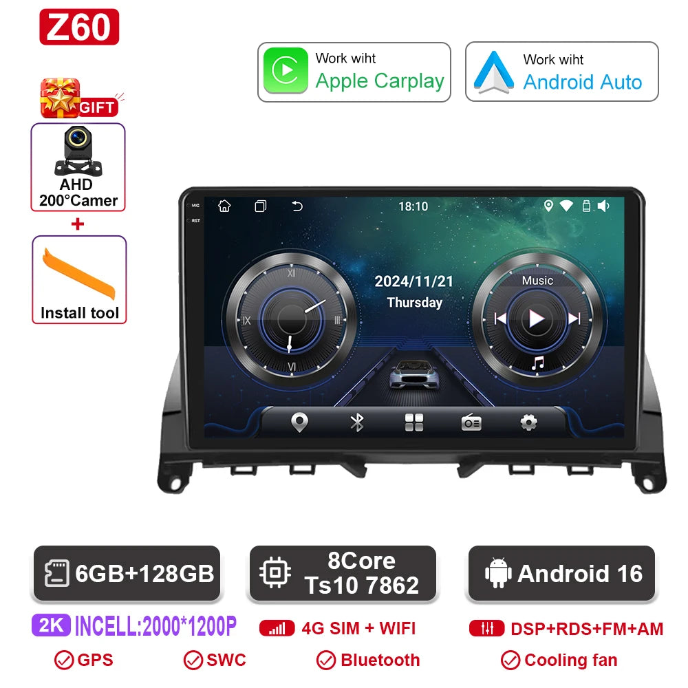 Android  For Mercedes Benz C Class 3 C220 C180 W204 S204 2006 - 2011 Car Auto Carplay Radio Multimedia Screen GPS Navigation  BT