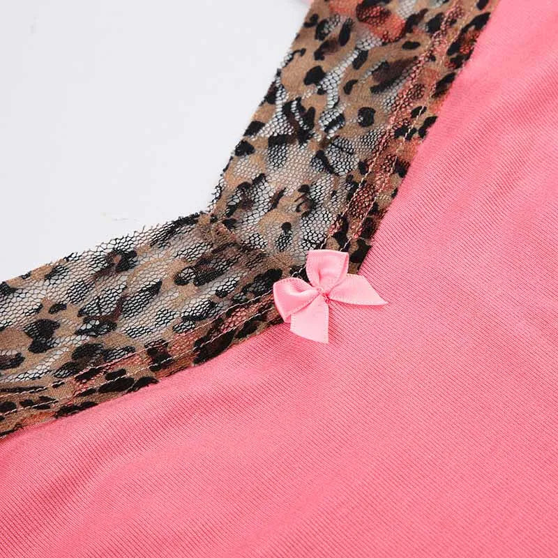 Women's Vintage Leopard Print Crop Top - Sleeveless, Cute Bow Patchwork, Y2K Style, Casual Tees