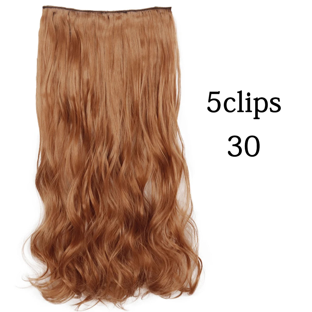 Synthetic 5 Clip In Hair Extensions Long Curly Hairstyle Hairpiece Natural Brown Black 80cm Heat Resistant  Fake Hair For Women