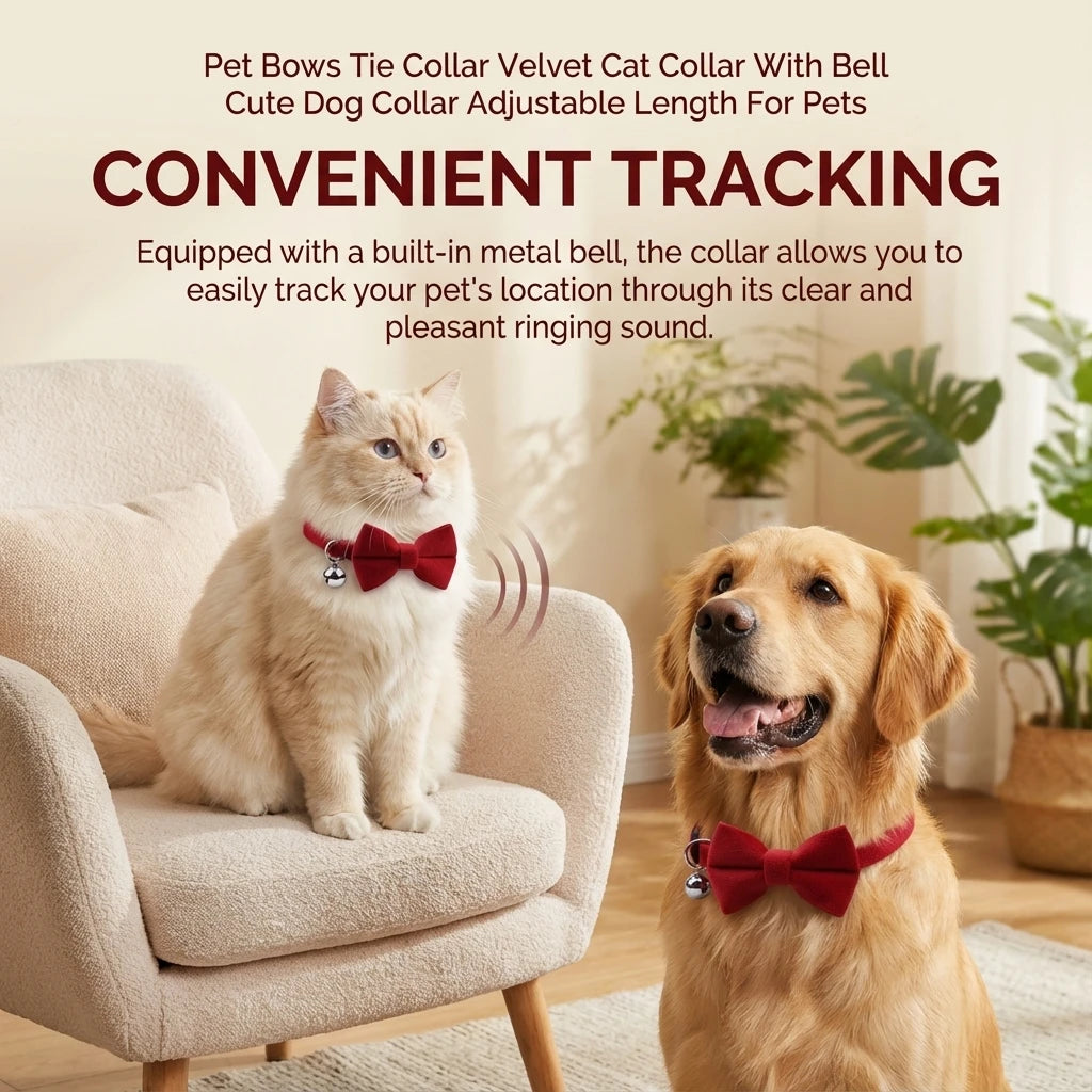 Velvet Bow Cat Collar with Bell - Adjustable Safety Buckle – photo 2