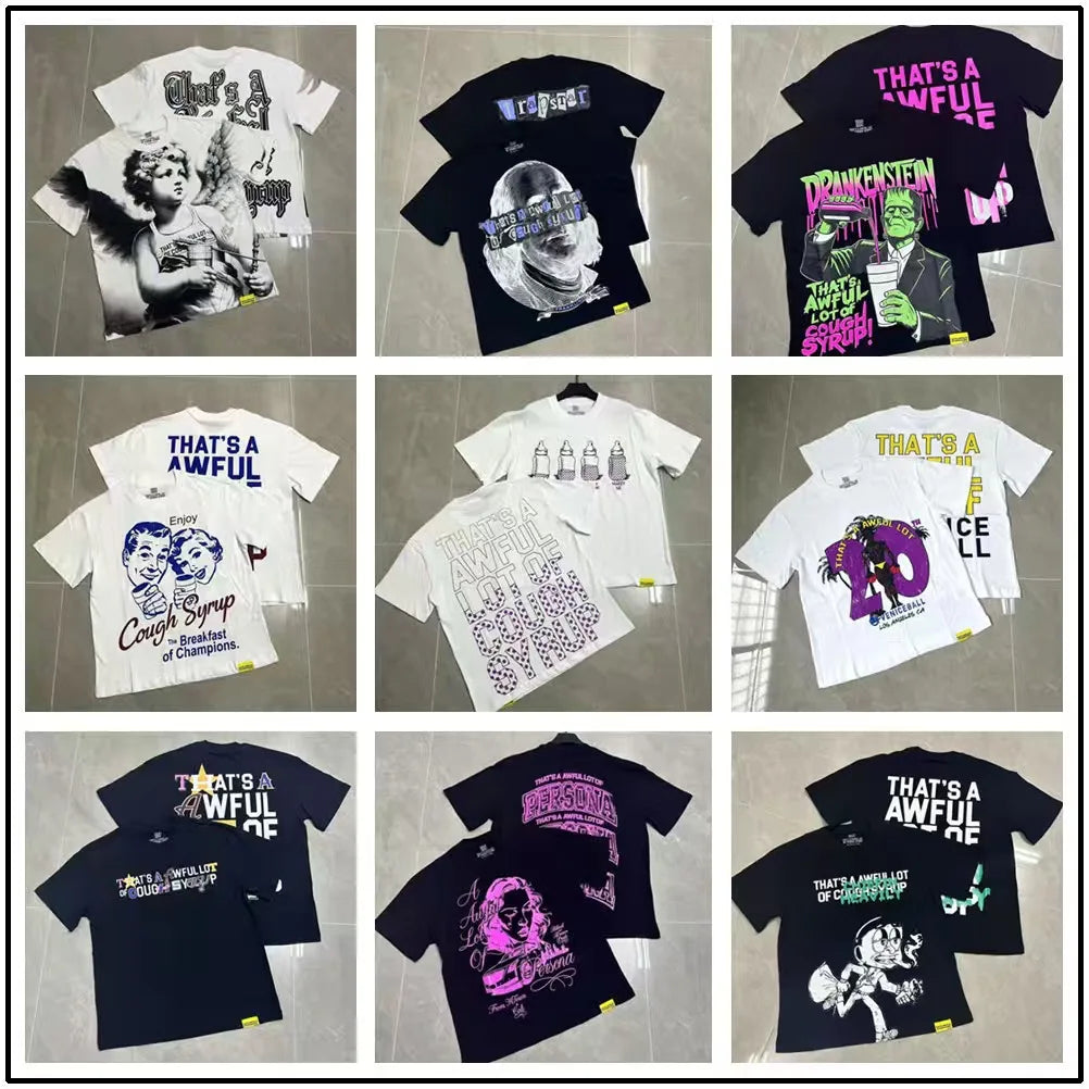 That's A Awful Lot of Cough Syrup Short Sleeve American Street Pop Hip-hop Cartoon Pattern Print Tops COUGH SYRUP T-shirt
