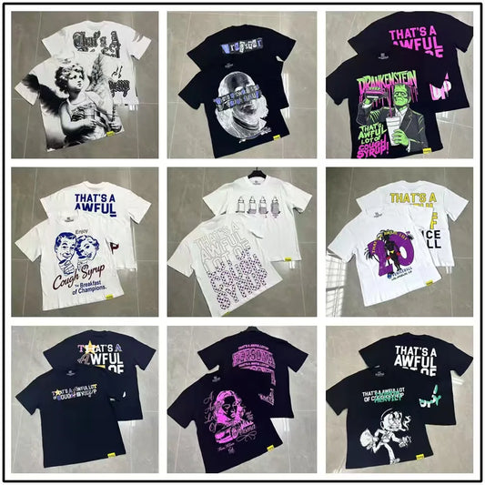 That's A Awful Lot of Cough Syrup Short Sleeve American Street Pop Hip-hop Cartoon Pattern Print Tops COUGH SYRUP T-shirt