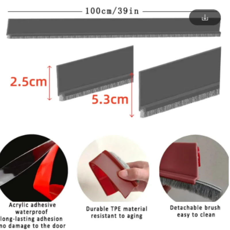 Door Draft Stopper with Brush - 1m Under-Door Seal Strip - photo 4